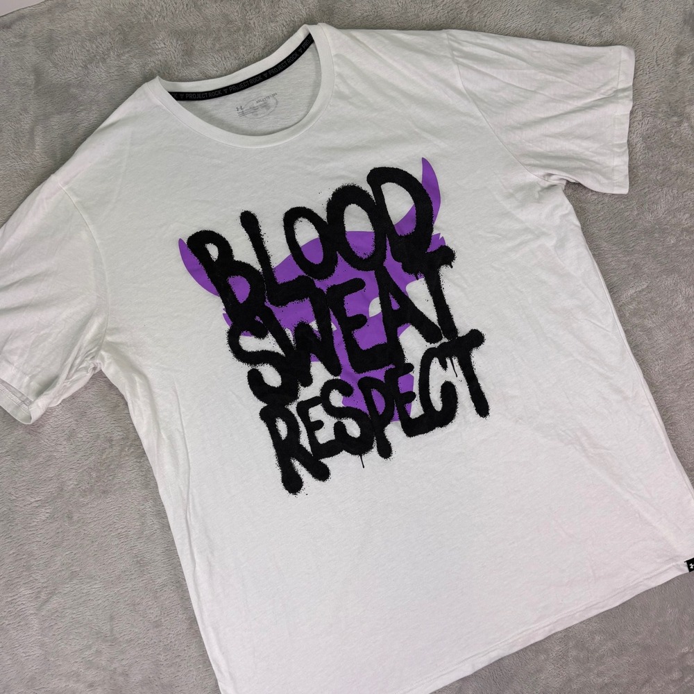 Under Armour Men's Project Rock Blood Sweat‎ Respect Tee XXL White 2022 Graphic